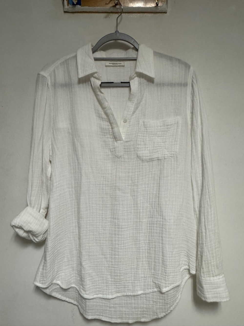 Unlisted White Long Sleeve Gauze Button-Neck Top